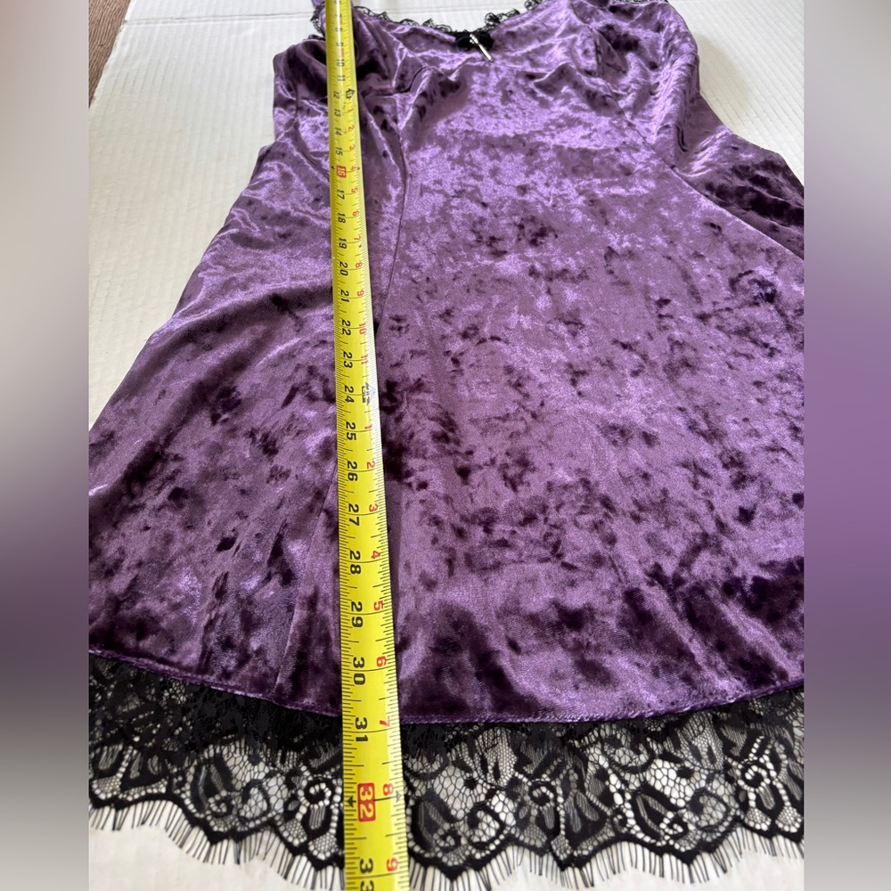 Cosmic Aura Purple Velvet Slip Dress Black Lace And Cross Detail Whimsygoth Sz S - Picture 7 of 11